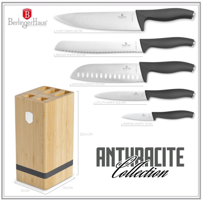 6 pcs knife set with bamboo stand Berlingerhaus Anthracite Collection BH-2968