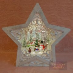 Svietnik so snežením a zvonkohrou Vianočná hviezda na baterky aj USB - Snehuliaci