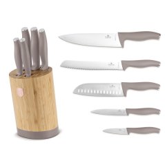 6 pcs knife set with bamboo stand Berlingerhaus Taupe Collection BH-2756