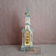 Vianočný lampáš so snežením Kostolík so zvonkohrou