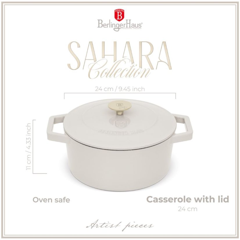 Ťažký liatinový hrniec s vekom Ø 24 cm 4,35 L Berlingerhaus Sahara Collection BH-6528