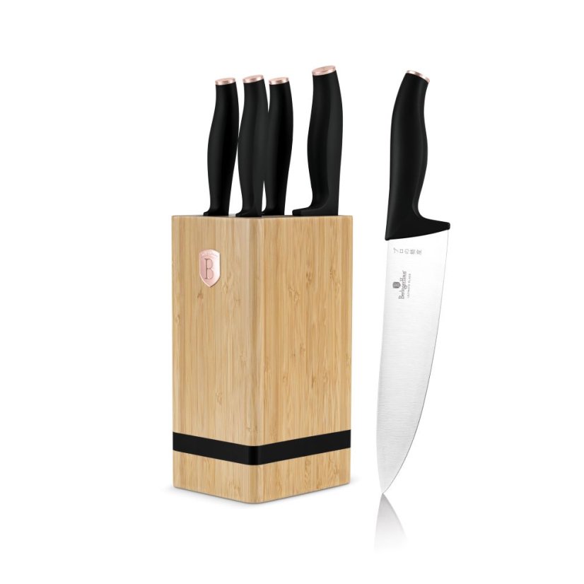 6 pcs knife set with bamboo stand Berlingerhaus Black Rose Collection BH-2970