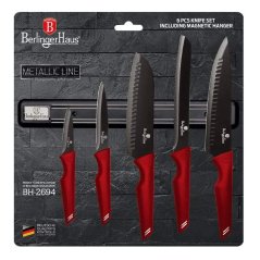 Sada kuchynských nožov s magnetickou lištou 6 dielna Berlingerhaus Metallic Line Burgundy BH-2694