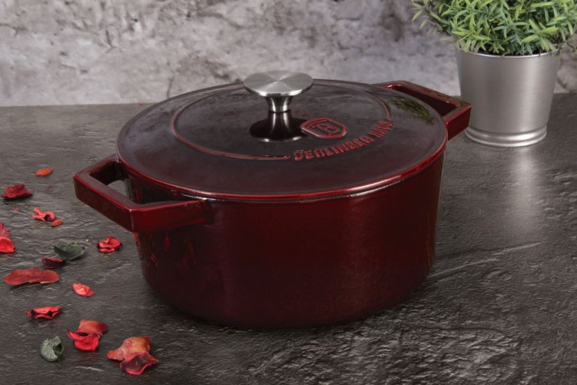 Ťažký liatinový hrniec s vekom Ø 24 cm 4,35 L Berlingerhaus Burgundy Collection BH-6497