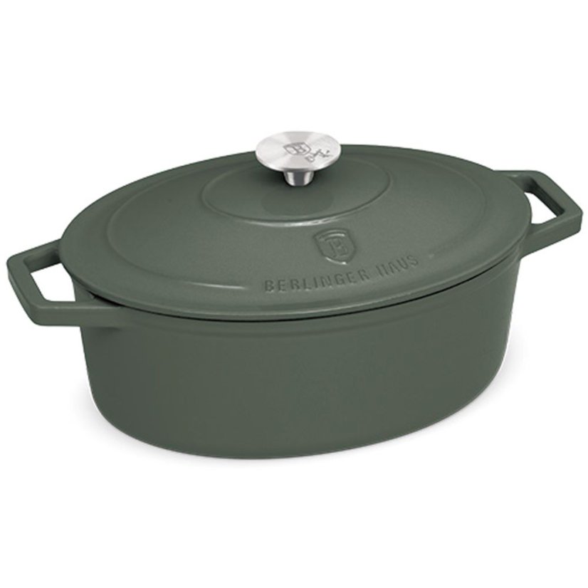 Ťažký liatinový oválny hrniec s vekom 4,65 L Berlingerhaus Matte Green Collection BH-6545
