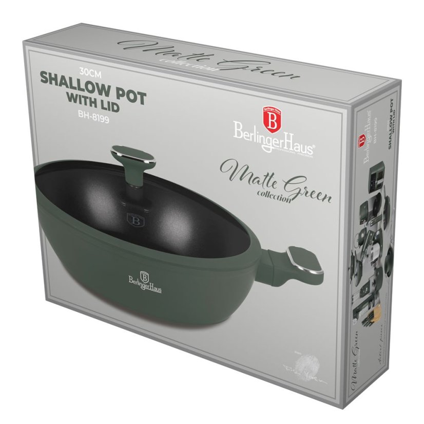 Plytký kastról 4,5 L s pokrievkou 30 cm Berlingerhaus Matte Green Collection BH-8199