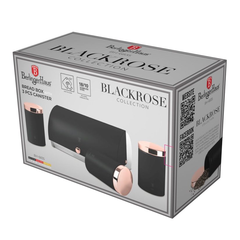 Chlebník s 3 dielnou sadou dóz na potraviny Berlingerhaus Black Rose Collection BH-6835