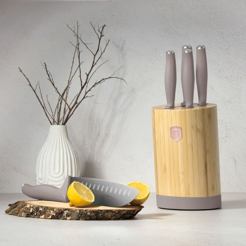 Sada kuchyňských nožů s bambusovým stojanem 6 dílná Berlingerhaus Taupe Collection BH-2756