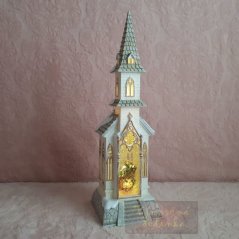 Christmas Church with Snowfall, Chimes and Nativity
