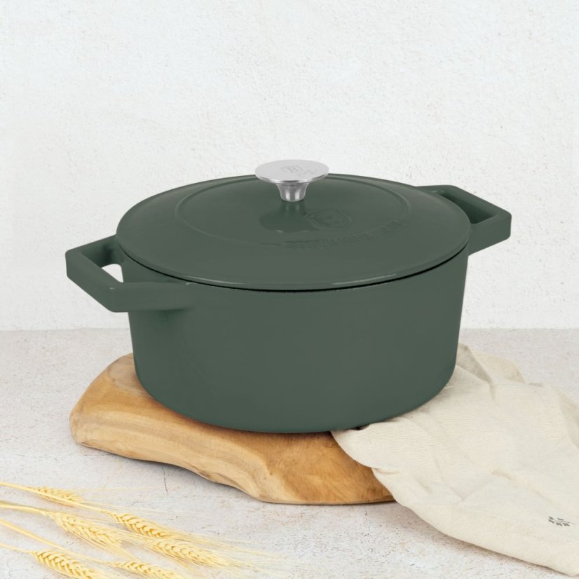 Ťažký liatinový hrniec s vekom Ø 24 cm 4,35 L Berlingerhaus Matte Green Collection BH-6544