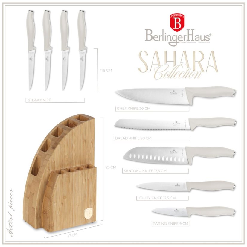 Sada kuchyňských nožů s bambusovým stojanem 10 dílná Berlingerhaus Sahara Collection BH-3121