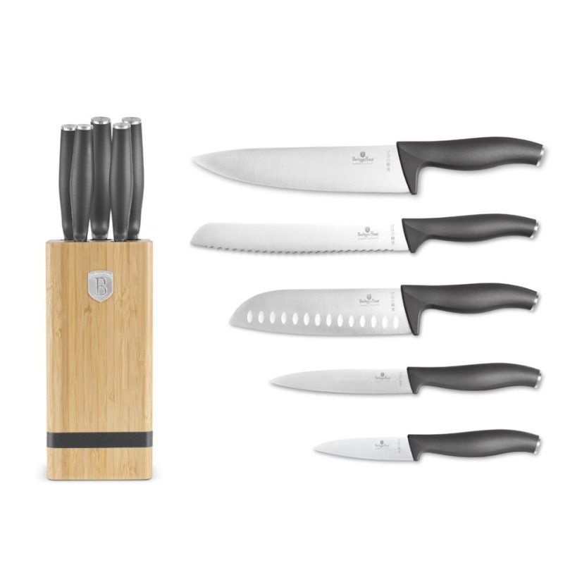 Sada kuchynských nožov s bambusovým stojanom 6 dielna Berlingerhaus Anthracite Collection BH-2968