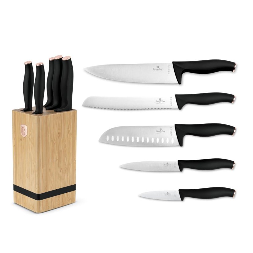 6 pcs knife set with bamboo stand Berlingerhaus Black Rose Collection BH-2970