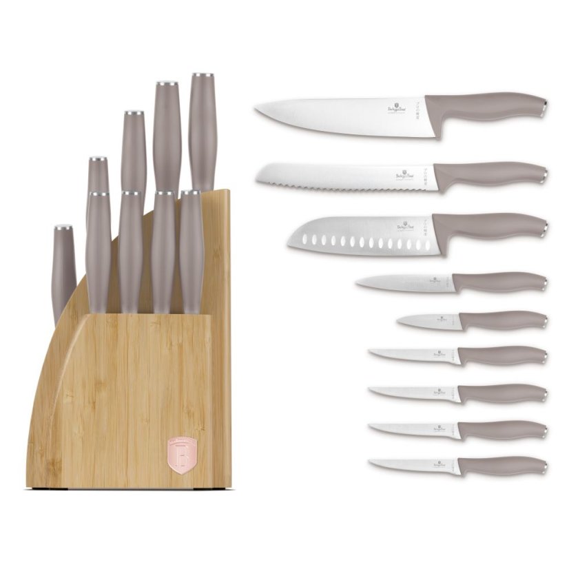 Sada kuchynských nožov s bambusovým stojanom 10 dielna Berlingerhaus Taupe Collection BH-3122