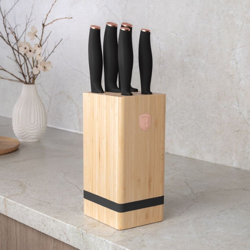 6 pcs knife set with bamboo stand Berlingerhaus Black Rose Collection BH-2970