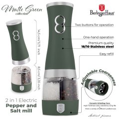 Elektrický mlýnek na sůl a pepř 2v1 Berlingerhaus Matte Green Collection BH-9649