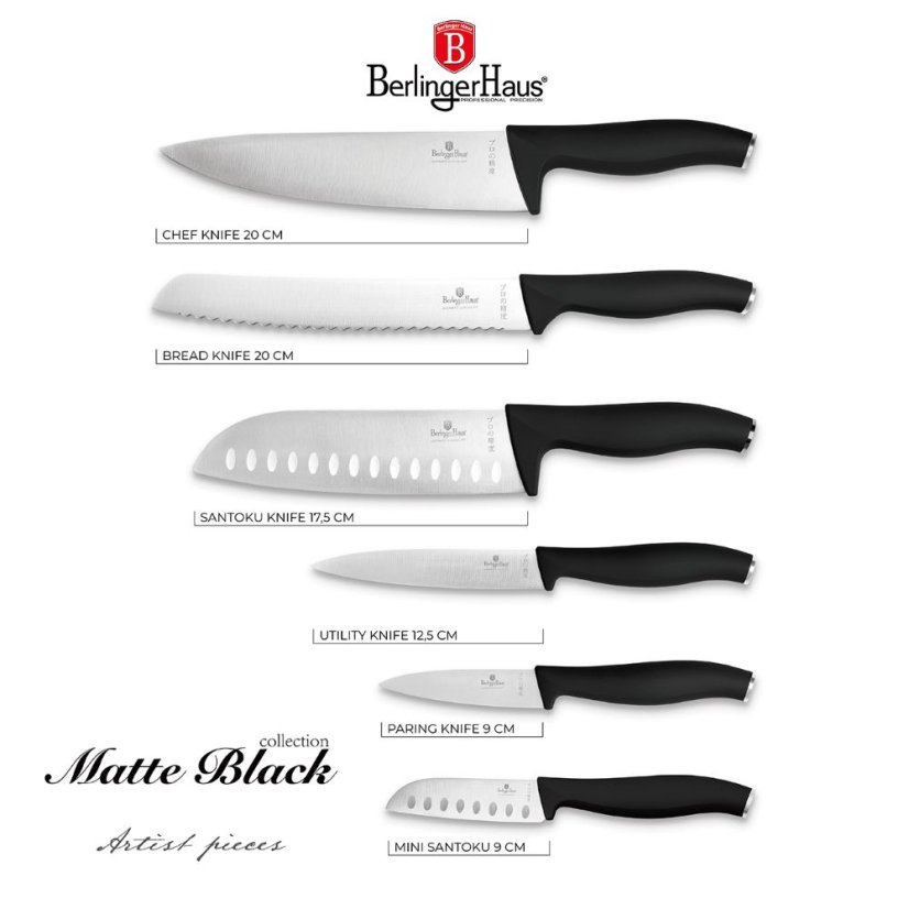 Sada kuchynských nožov 6 dielna Berlingerhaus Matte Black Collection BH-2950