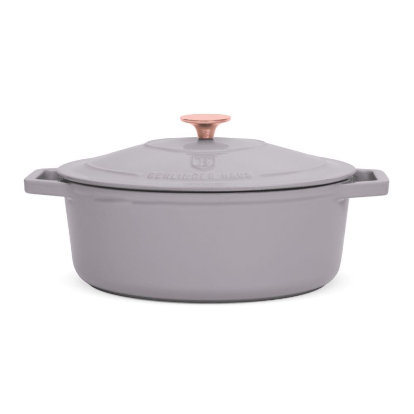 Ťažký liatinový oválny hrniec s vekom 4,65 L Berlingerhaus Taupe Collection BH-6541