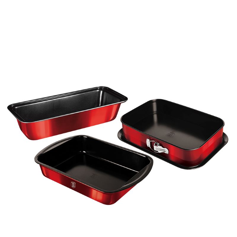 Formy na pečenie a pekáče s titanovým povrchom 3ks Berlingerhaus Metallic Line Burgundy BH-7632