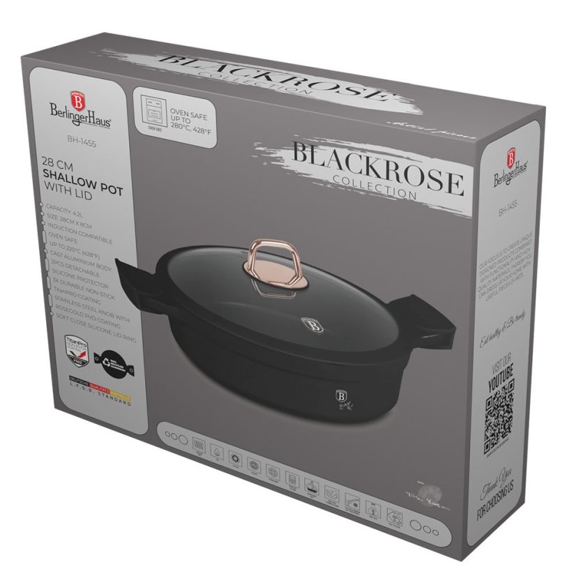 Plytký kastról 4,2 L s titanovým povrchom 28 cm Berlingerhaus Black Rose Collection BH-1455
