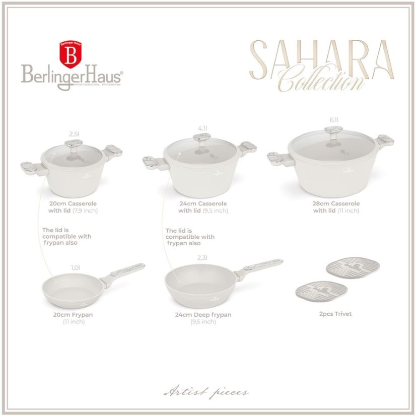 10 pcs cookware set Berlingerhaus Sahara Marble Collection BH-8400