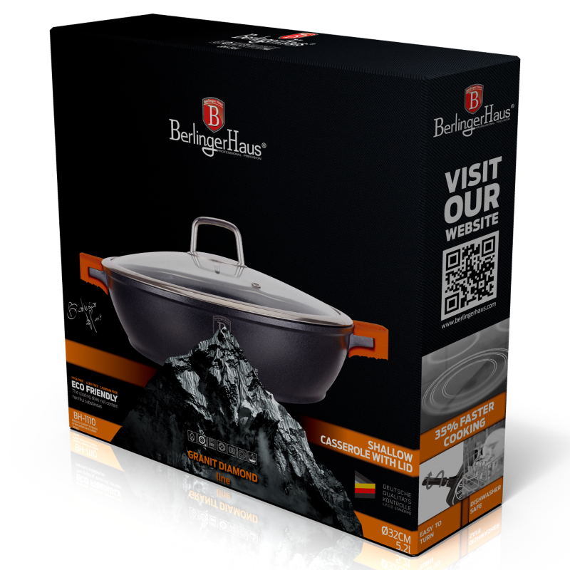 Plytký kastról 5,2 L s granitovým povrchom 32cm Berlingerhaus Granit Diamond Line BH-1110N
