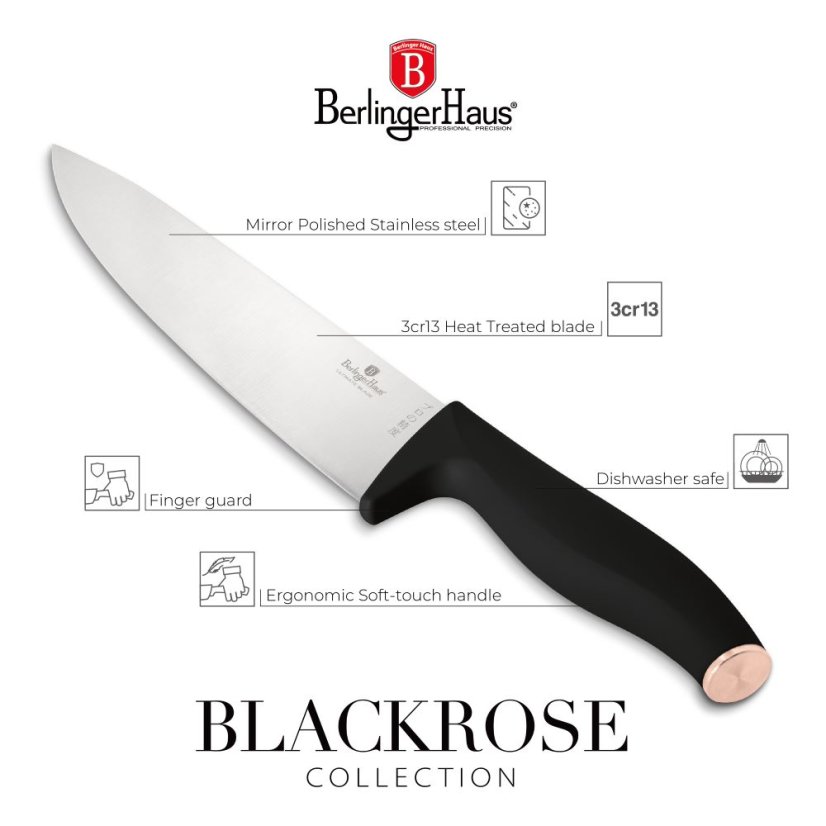 6 pcs knife set with bamboo stand Berlingerhaus Black Rose Collection BH-2970