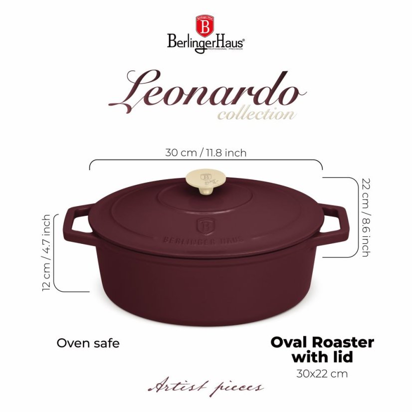Ťažký liatinový oválny hrniec s vekom 4,65 L Berlingerhaus Leonardo Collection BH-6543