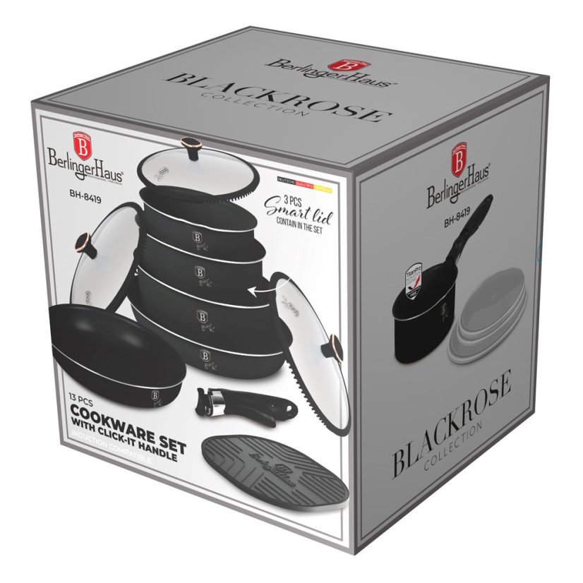 13 pcs cookware set Berlingerhaus Black Rose Collection BH-8419