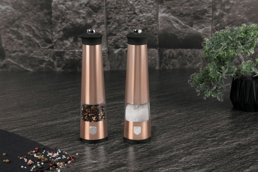 Elektrický mlýnek na sůl a pepř 2 dílná sada Berlingerhaus Metallic Line Rose Gold Edition BH-9500