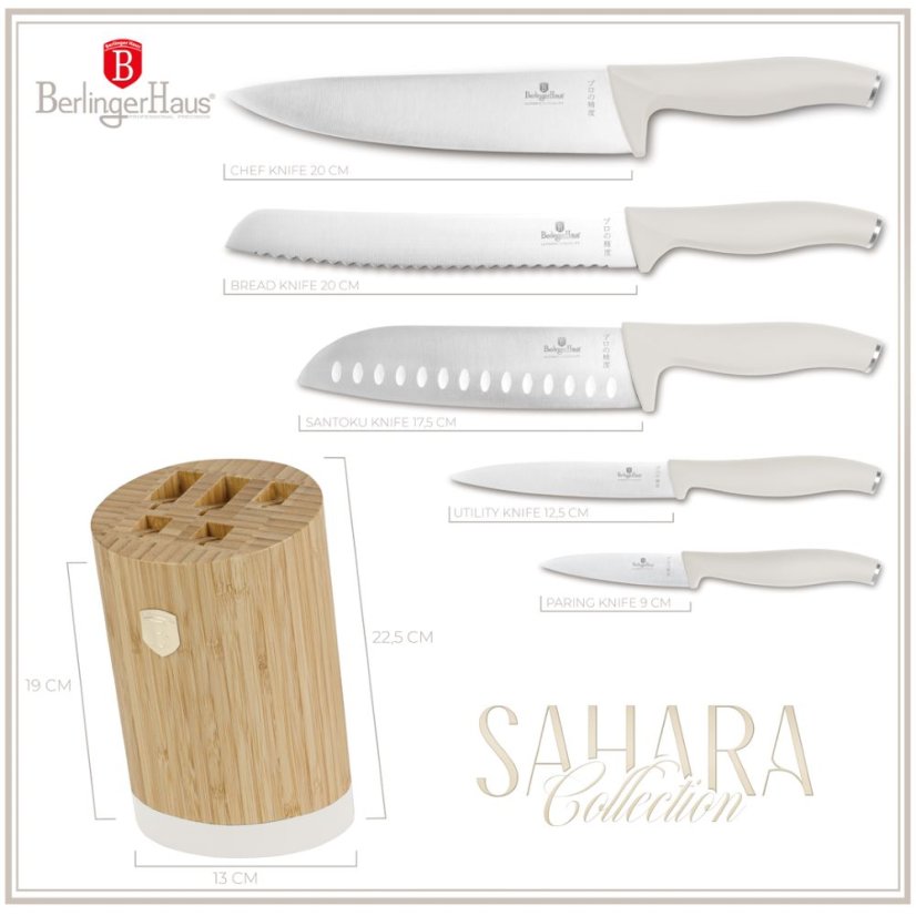 Sada kuchynských nožov s bambusovým stojanom 6 dielna Berlingerhaus Sahara Collection BH-2755