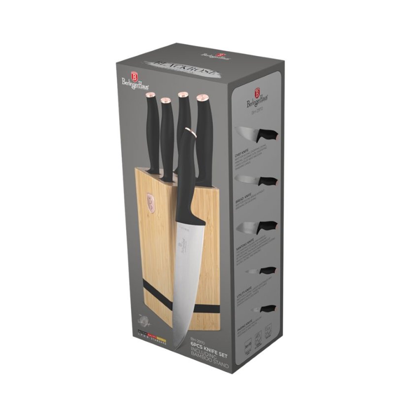 6 pcs knife set with bamboo stand Berlingerhaus Black Rose Collection BH-2970