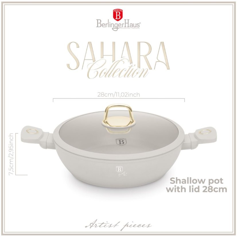 Plytký kastról 3,8 L s pokrievkou 28 cm Berlingerhaus Sahara Collection BH-8068
