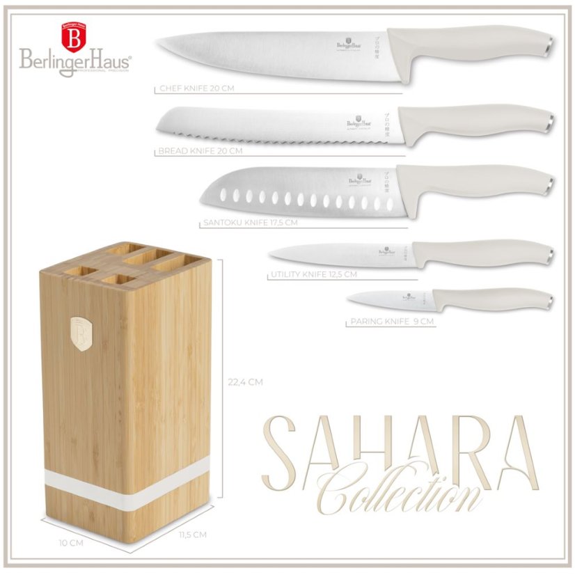 Sada kuchyňských nožů s bambusovým stojanem 6 dílná Berlingerhaus Sahara Collection BH-2973