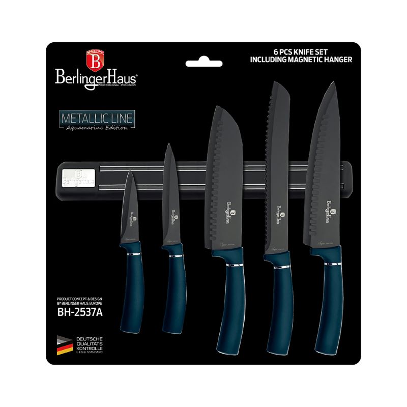 Sada kuchynských nožov s magnetickou lištou 6 dielna Berlingerhaus Metallic Line Aquamarine Edition BH-2537A