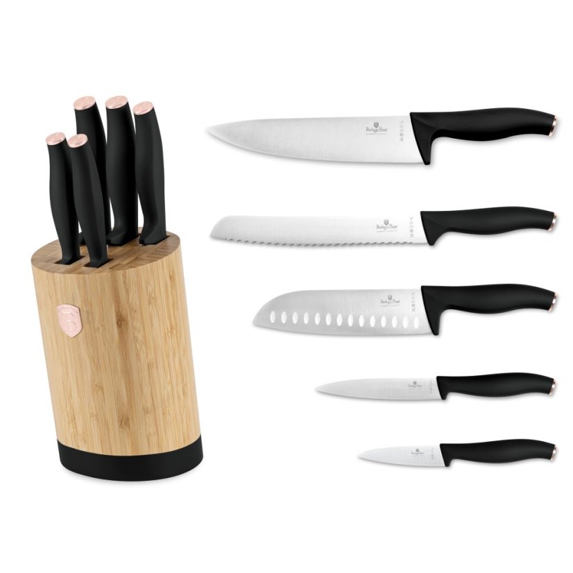 Sada kuchynských nožov s bambusovým stojanom 6 dielna Berlingerhaus Black Rose Collection BH-2752
