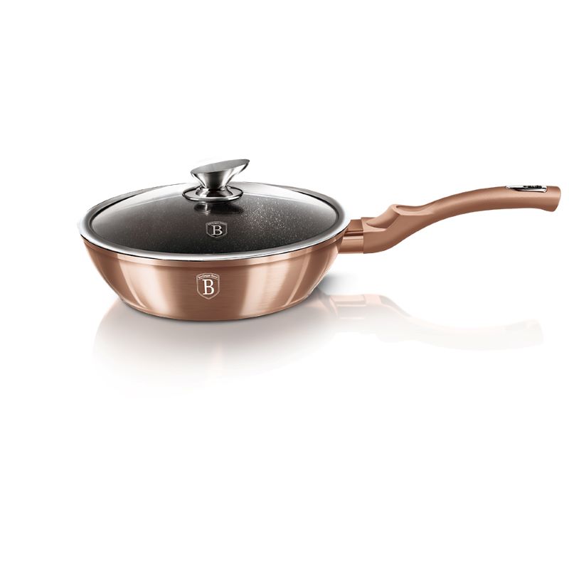 Hlboká panvica s pokrievkou 2,3 L s mramorovým povrchom 24 cm Berlingerhaus Metallic Line Rose Gold BH-1517N