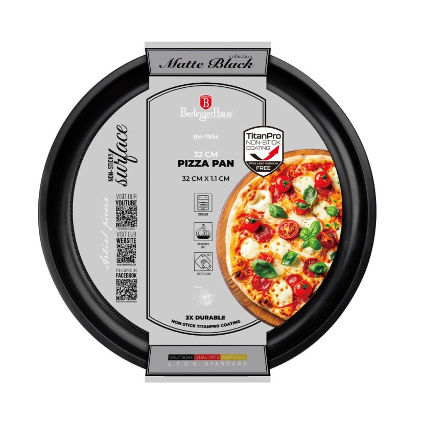 Pekáč - panvica na pizzu 32 cm s titánovým povrchom Berlingerhaus Matte Black Collection BH-7934