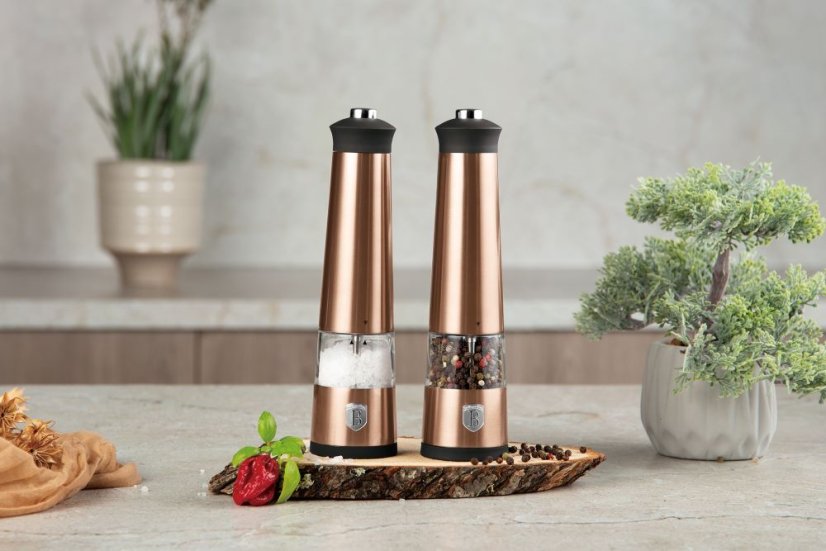 Elektrický mlýnek na sůl a pepř 2 dílná sada Berlingerhaus Metallic Line Rose Gold Edition BH-9500