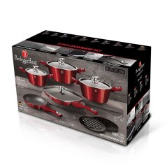 Sada hrncov s mramorovým povrchom a grilovacou panvicou 11 dielna Berlingerhaus Metallic Line Burgundy BH-7142