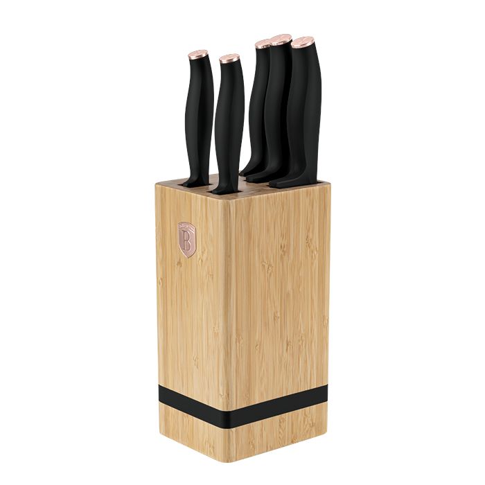 6 pcs knife set with bamboo stand Berlingerhaus Black Rose Collection BH-2970