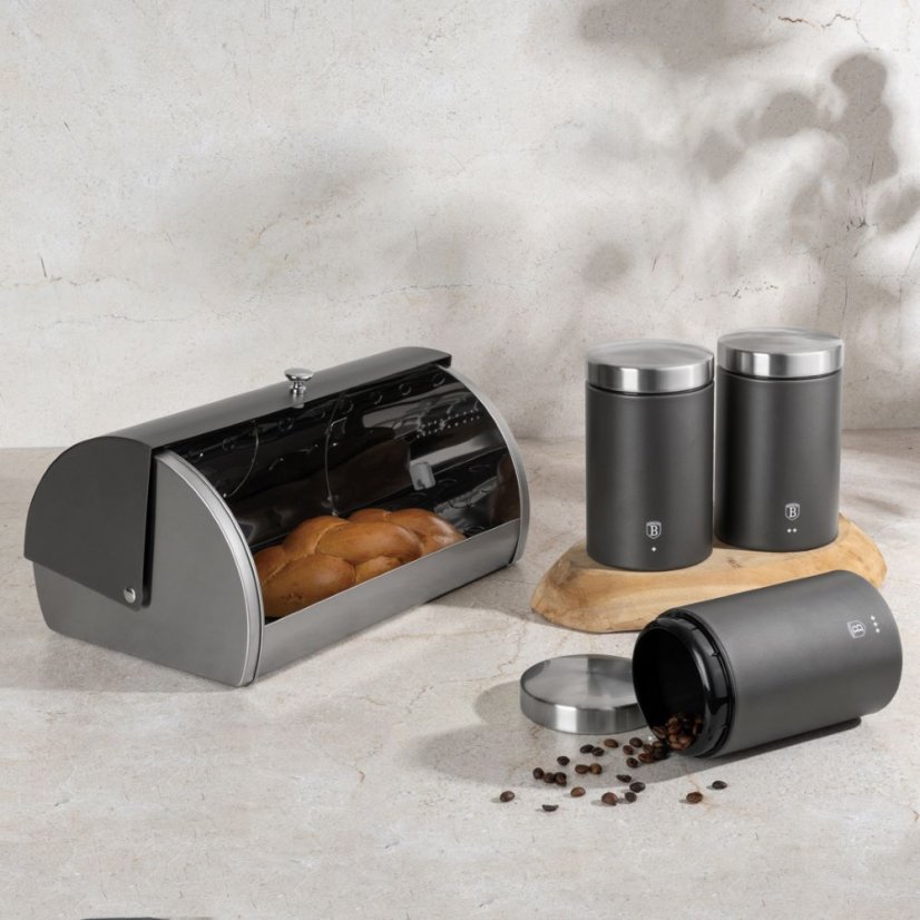Chlebník s 3 dielnou sadou dóz na potraviny Berlingerhaus Anthracite Collection BH-6738