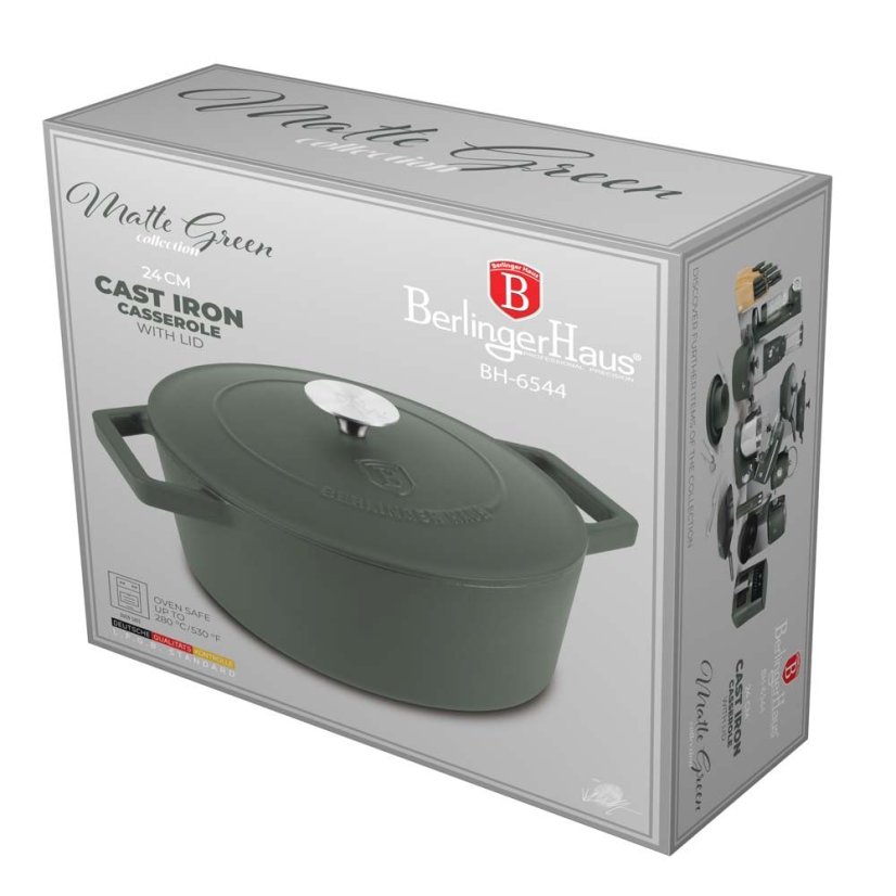 Ťažký liatinový hrniec s vekom Ø 24 cm 4,35 L Berlingerhaus Matte Green Collection BH-6544
