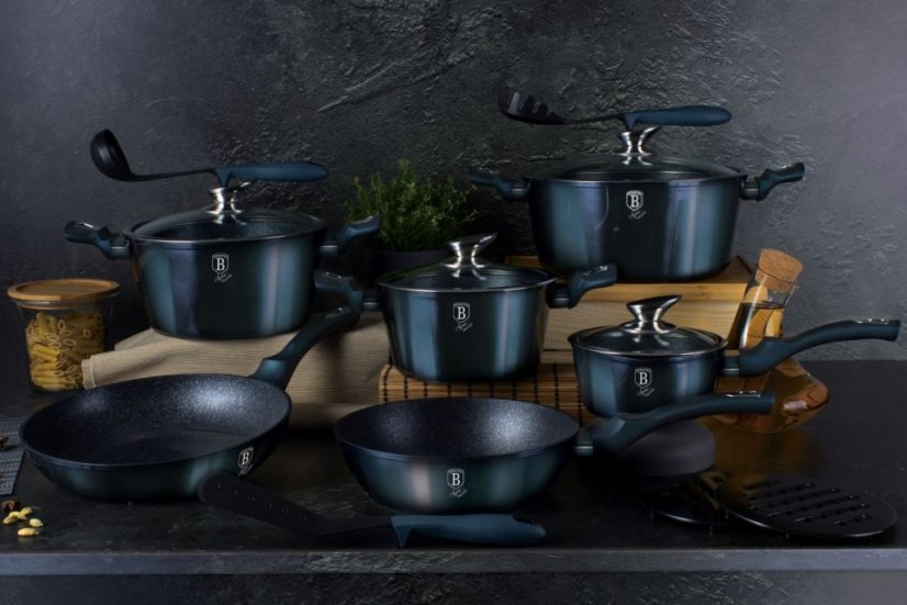 Plytký kastról 2,3 L s mramorovým povrchom 24 cm Berlingerhaus Metallic Line Aquamarine BH-6165