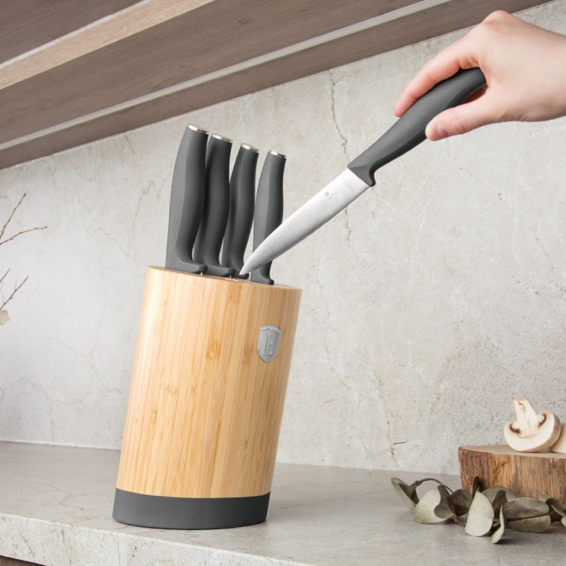 Sada kuchynských nožov s bambusovým stojanom 6 dielna Berlingerhaus Anthracite Collection BH-2672