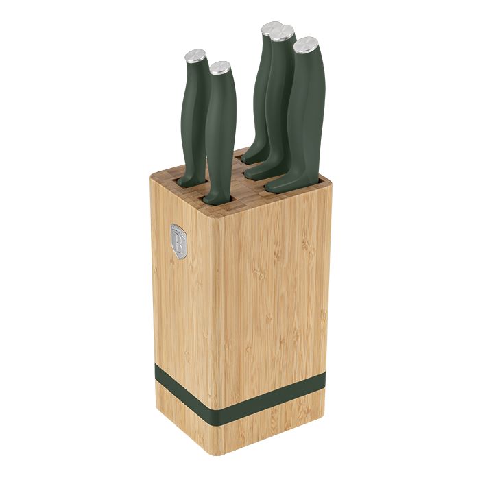 Sada kuchynských nožov s bambusovým stojanom 6 dielna Berlingerhaus Matte Green Collection BH-2751