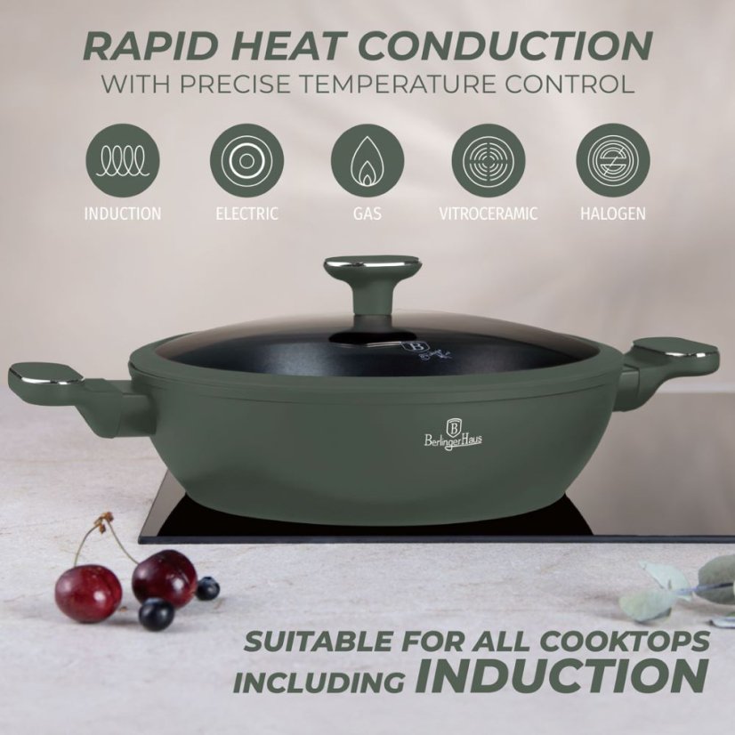 Plytký kastról 4,5 L s pokrievkou 30 cm Berlingerhaus Matte Green Collection BH-8199