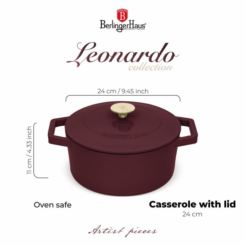 Ťažký liatinový hrniec s vekom Ø 24 cm 4,35 L Berlingerhaus Leonardo Collection BH-6542