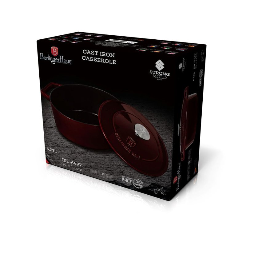 Ťažký liatinový hrniec s vekom Ø 24 cm 4,35 L Berlingerhaus Burgundy Collection BH-6497