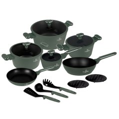 Sada hrncov s titanovým povrchom 15 dielna Berlingerhaus Matte Green Collection BH-8208